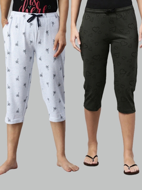 

Kryptic Women Pack Of 2 Blue Cotton Lounge Capris