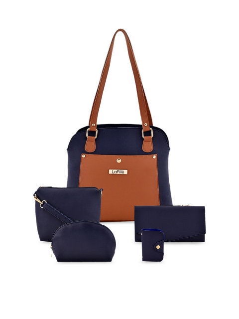 

LaFille Women Navy Blue Set of 5 Textured PU Structured Shoulder Bag