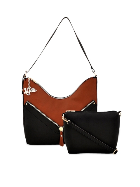 

LaFille Brown & Black Colourblocked PU Structured Shoulder Bag