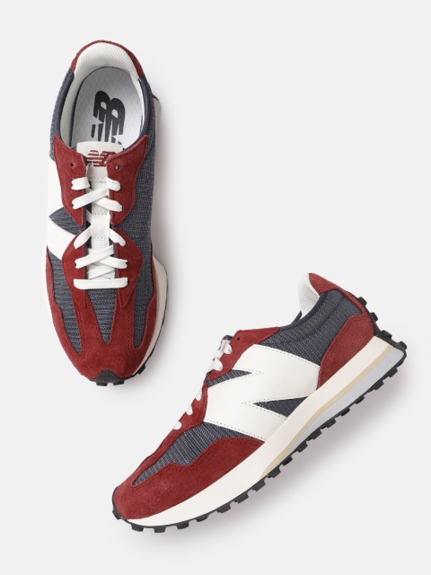 

New Balance Men Maroon & Grey Woven Design Colourblocked Suede Sneakers