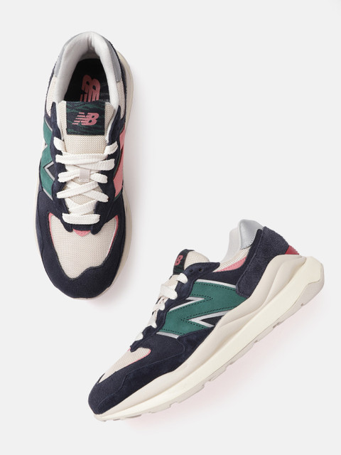 

New Balance Men Navy Blue & Cream-Coloured Colourblocked Suede Sneakers