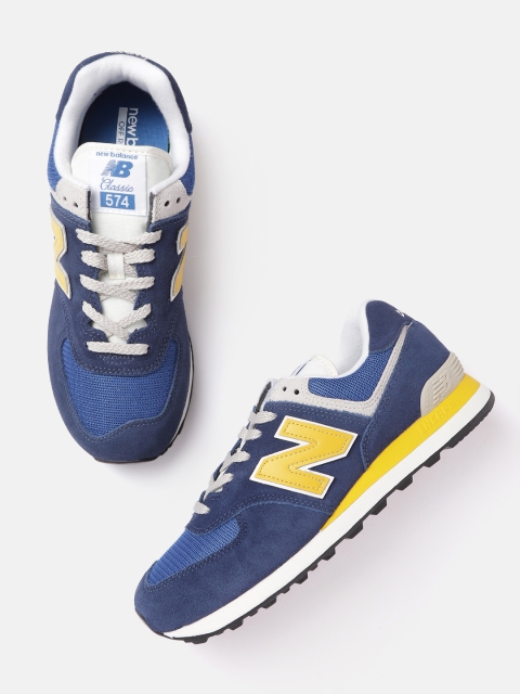 

New Balance Men Navy Blue Woven Design Suede Sneakers
