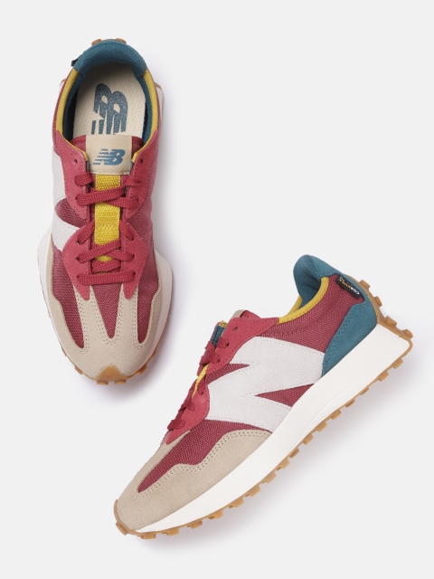 

New Balance Men Beige & Burgundy Colourblocked Driver Sneakers