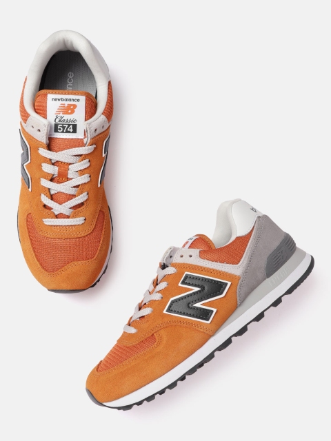 

New Balance Men Rust Orange & Grey Woven Design Sneakers