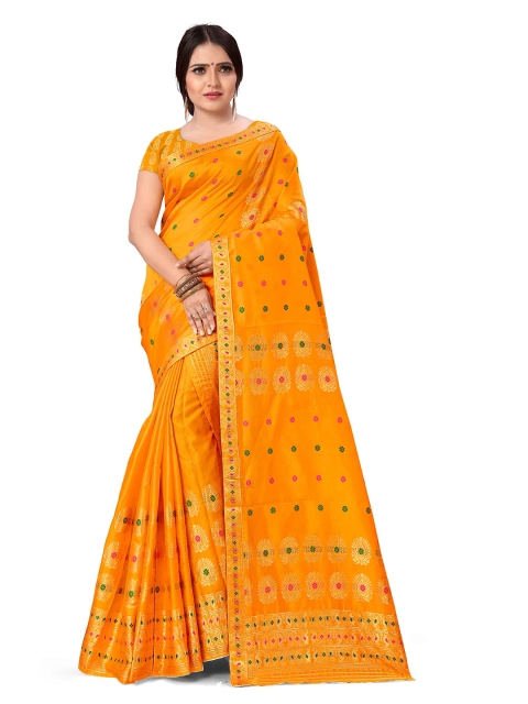 

Skirans Orange & Gold-Toned Ethnic Motifs Zari Assamese Mekhla Chador Saree