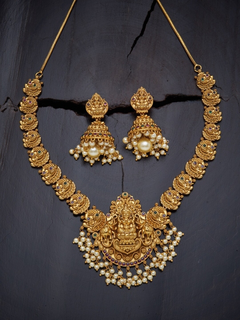 

Kushal's Fashion Jewellery Gold-Toned & Off White Gold Plated Antique NecklaceSet