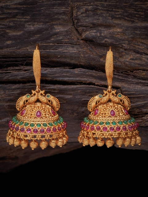 

Kushal's Fashion Jewellery Red Peacock Shaped Jhumkas Earrings