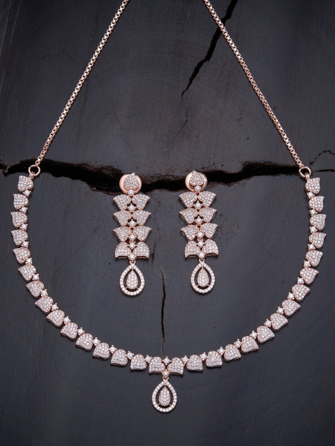 

Kushal's Fashion Jewellery Rose Gold Plated White Jewellery Set