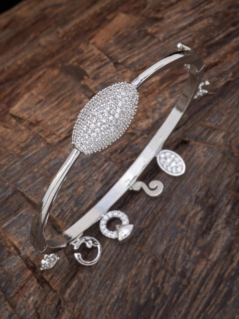 

Kushal's Fashion Jewellery Women Silver-Toned & White Cubic Zirconia Rhodium-Plated Kada Bracelet