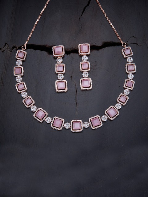 

Kushal's Fashion Jewellery Pink Rose-Gold Plated Cubic Zirconia Jewellery Set