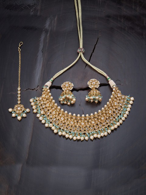 

Kushal's Fashion Jewellery Women Gold-Plated Antique Necklace Set, Lime green