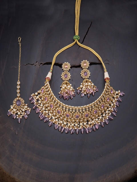 

Kushal's Fashion Jewellery Women Gold-Plated Pink & White Beaded Jewellery Set