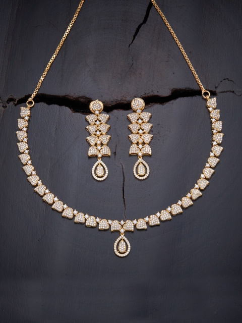 

Kushal's Fashion Jewellery Gold-Toned & White Cubic Zirconia Studded Jewellery Set