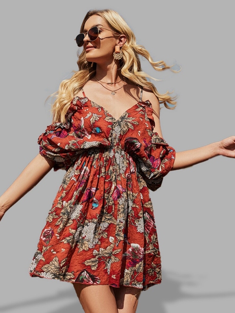 

JC Collection Maroon Floral A-Line Dress