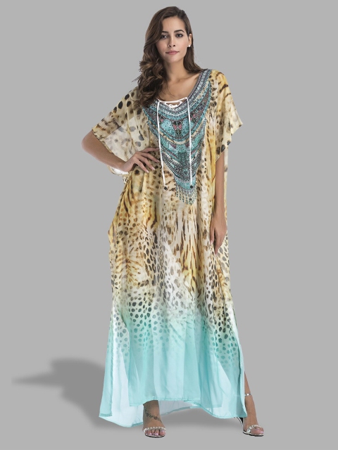 

JC Collection Yellow & Turquoise Blue Animal Maxi Dress