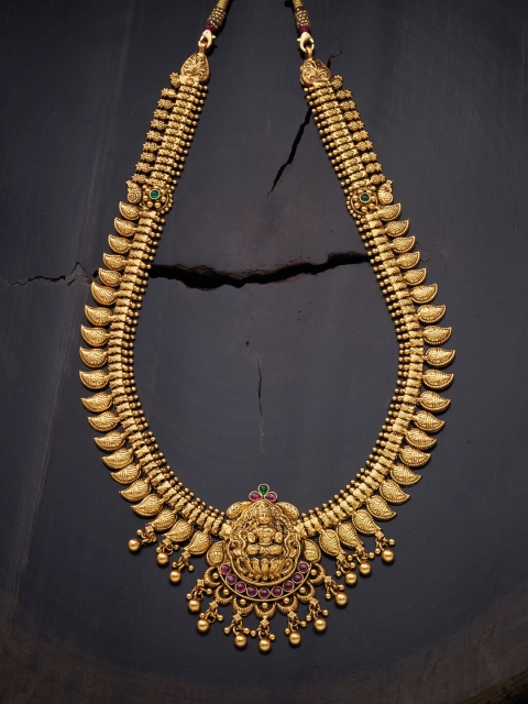 

Kushal's Fashion Jewellery Pink 92.5 Pure Silver Gold-Plated Temple Necklace
