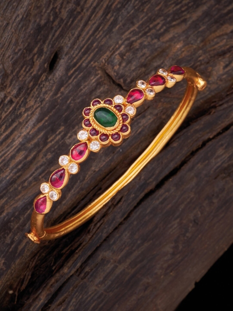 

Kushal's Fashion Jewellery Women Gold-Toned & Red Silver Gold-Plated Kada Bracelet