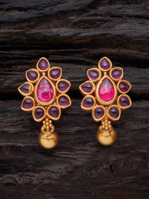 

Kushal's Fashion Jewellery Red Floral 92.5 Pure Silver Drop Earrings