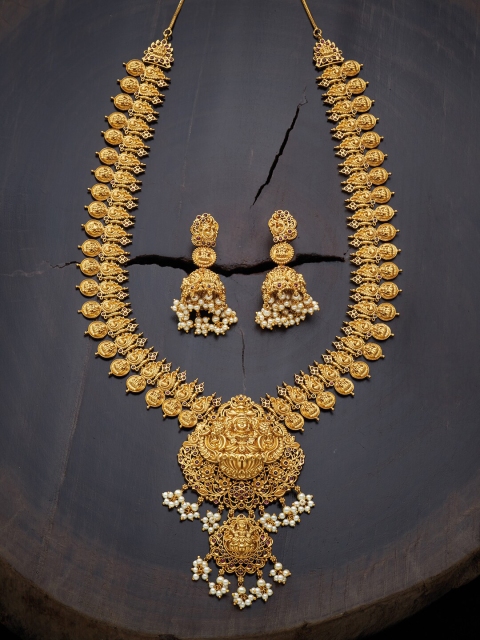 

Kushal's Fashion Jewellery Gold-Plated & Red Temple Jewelry Set