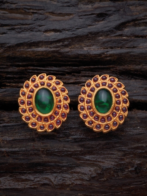 

Kushal's Fashion Jewellery Red Oval 92.5 Pure Silver Studs Earrings