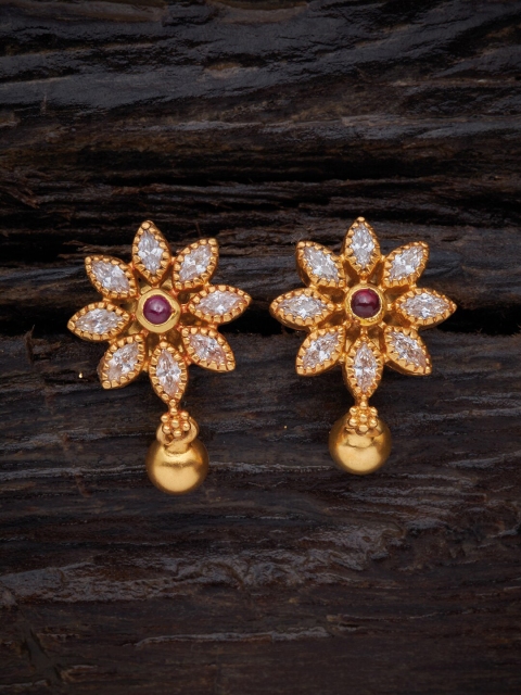 

Kushal's Fashion Jewellery Red Floral 92.5 Pure Silver Drop Earrings