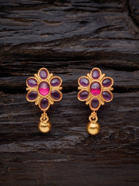

Kushal's Fashion Jewellery Red 92.5 Pure Silver Floral Drop Earrings