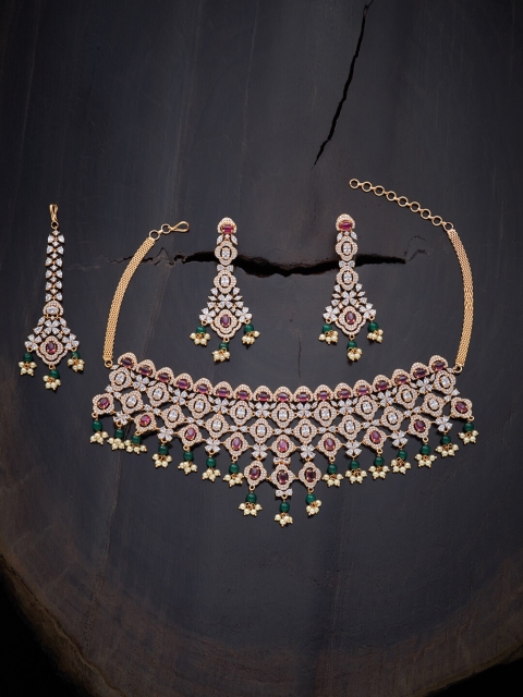 

Kushal's Fashion Jewellery Gold-Plated Red & White Cubic Zirconia Jewellery Set