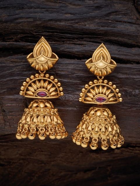 

Kushal's Fashion Jewellery Gold Plated Red Floral Jhumkas Earrings