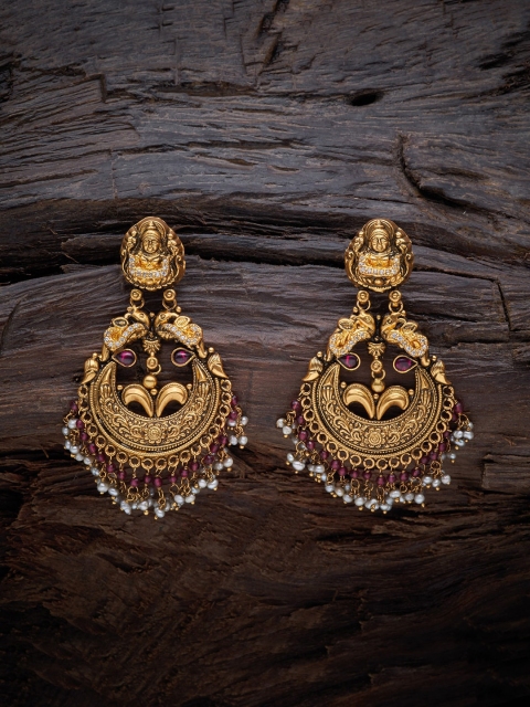 

Kushal's Fashion Jewellery Red Crescent Shaped Drop Earrings