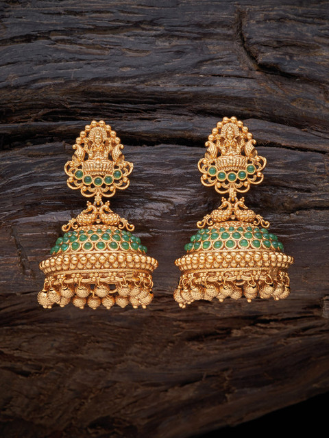 

Kushal's Fashion Jewellery Green Dome Shaped Jhumkas Earrings