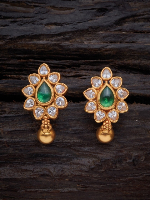 

Kushal's Fashion Jewellery Gold-Plated Green 92.5 Pure Silver Floral Studs Earrings