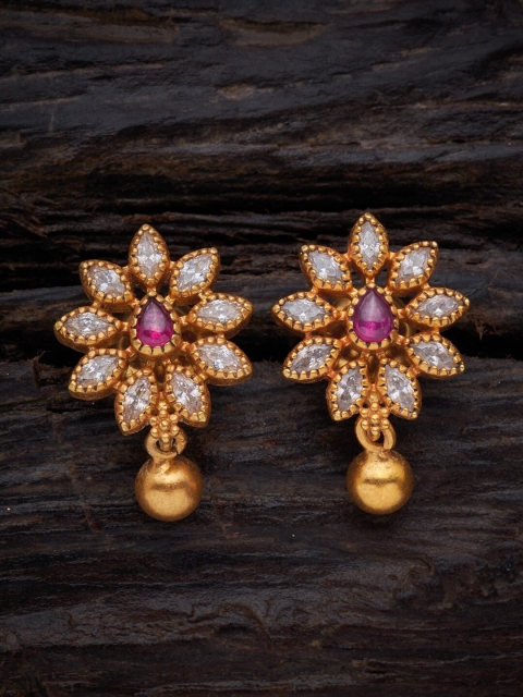 

Kushal's Fashion Jewellery Red Gold Plated Floral Drop Earrings