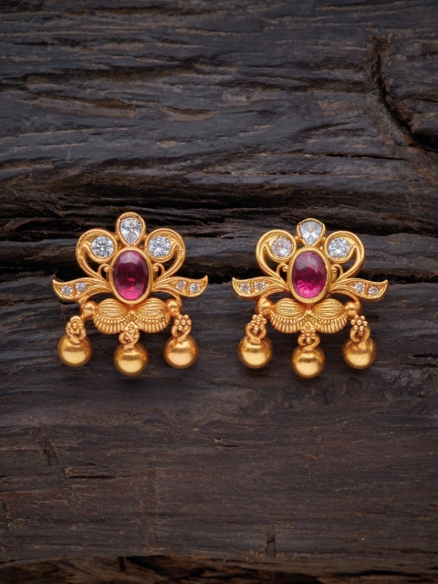 

Kushal's Fashion Jewellery Gold-Plated Red 92.5 Pure Silver Floral Studs Earrings