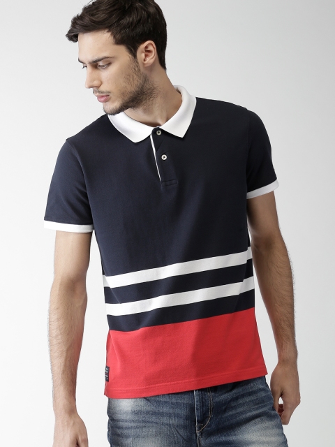 

Tommy Hilfiger Navy Blue & Red Slim Fit Colourblocked Polo Collar T-shirt