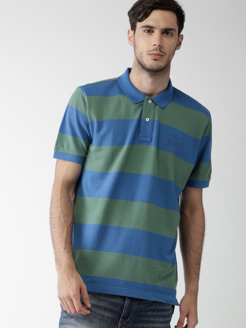 

Tommy Hilfiger Men Blue & Green Striped Polo T-shirt