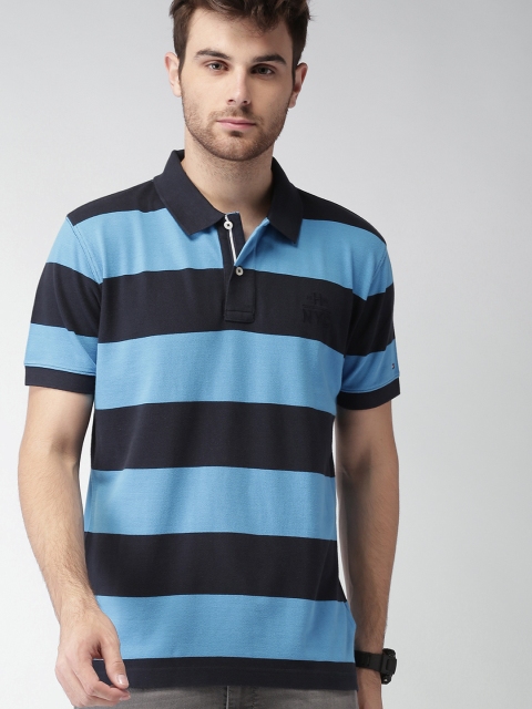 

Tommy Hilfiger Men Blue Striped Polo T-shirt