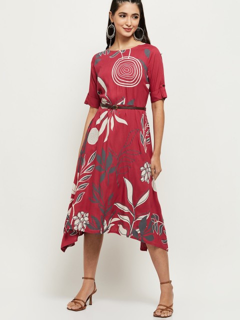 

max Red Floral A-Line Midi Dress