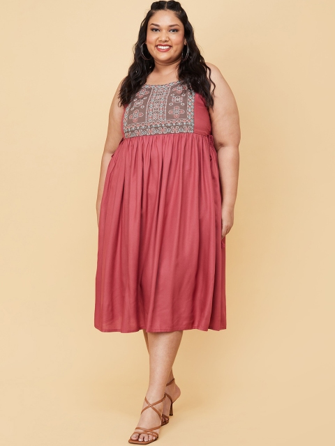 

max Women Plus Size Red Ethnic Motifs Empire Midi Dress