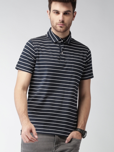 

Tommy Hilfiger Men Navy & White Striped Polo T-shirt, Navy blue