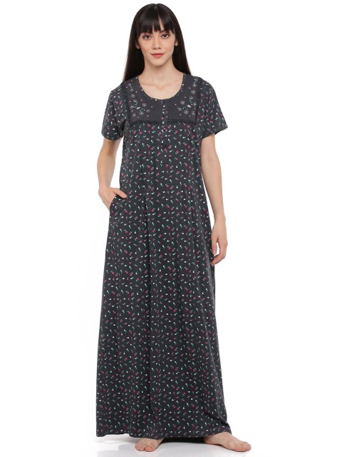 

9shines Label Women Green Printed Maxi Nightdress