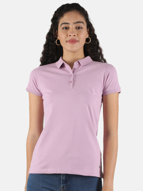 

Monte Carlo Women Mauve Polo Collar T-shirt