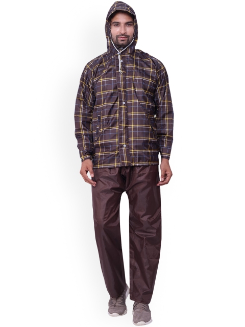 

THE CLOWNFISH Men Brown Printed Double Coating Reversible Raincoat
