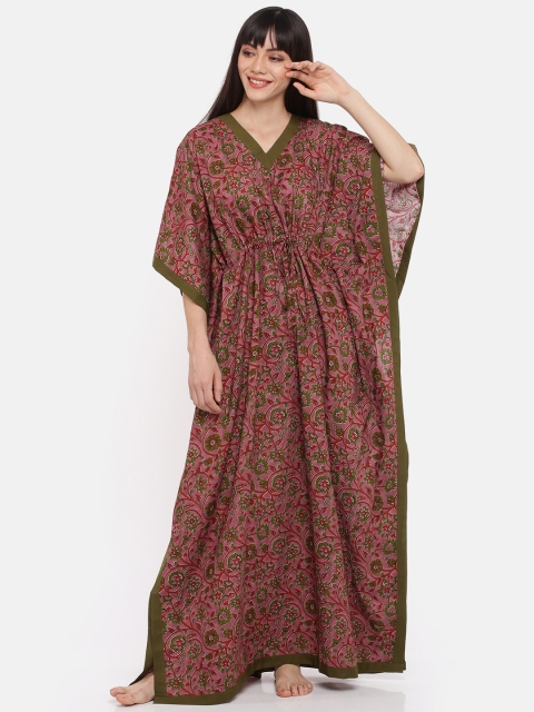 

9shines Label Peach-Coloured Printed Maxi Nightdress