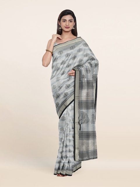 

Pothys Grey & Silver-Toned Ethnic Motifs Zari Saree