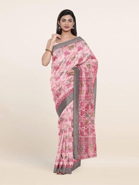 

Pothys Pink & Black Floral Printed Saree