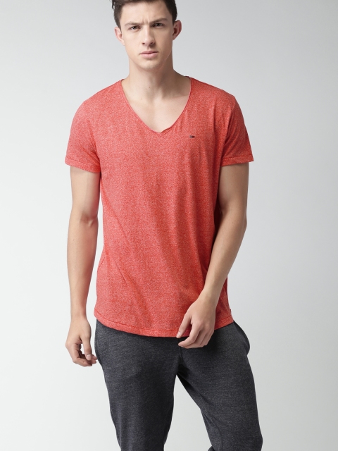 

Tommy Hilfiger Men Red Solid V-Neck T-shirt
