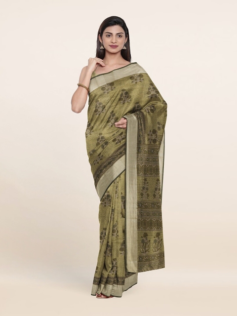 

Pothys Green & Cream-Coloured Floral Cotton Blend Saree