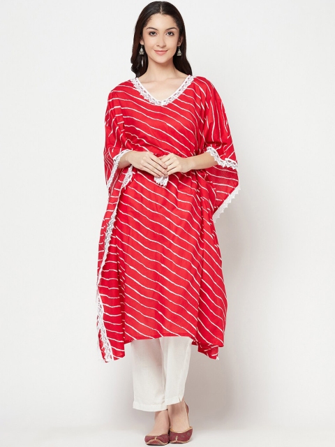 

Senyora Women Red Leheriya Pure Cotton Kaftan with Trousers