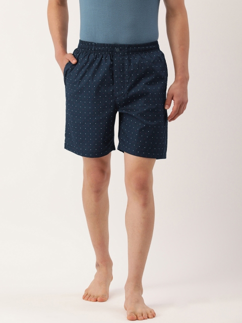 

Chromozome Men Navy Blue Polka Dot Printed Pure Cotton Lounge Shorts
