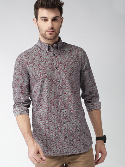 

Tommy Hilfiger Navy & Red Printed Slim Fit Casual Shirt, Navy blue